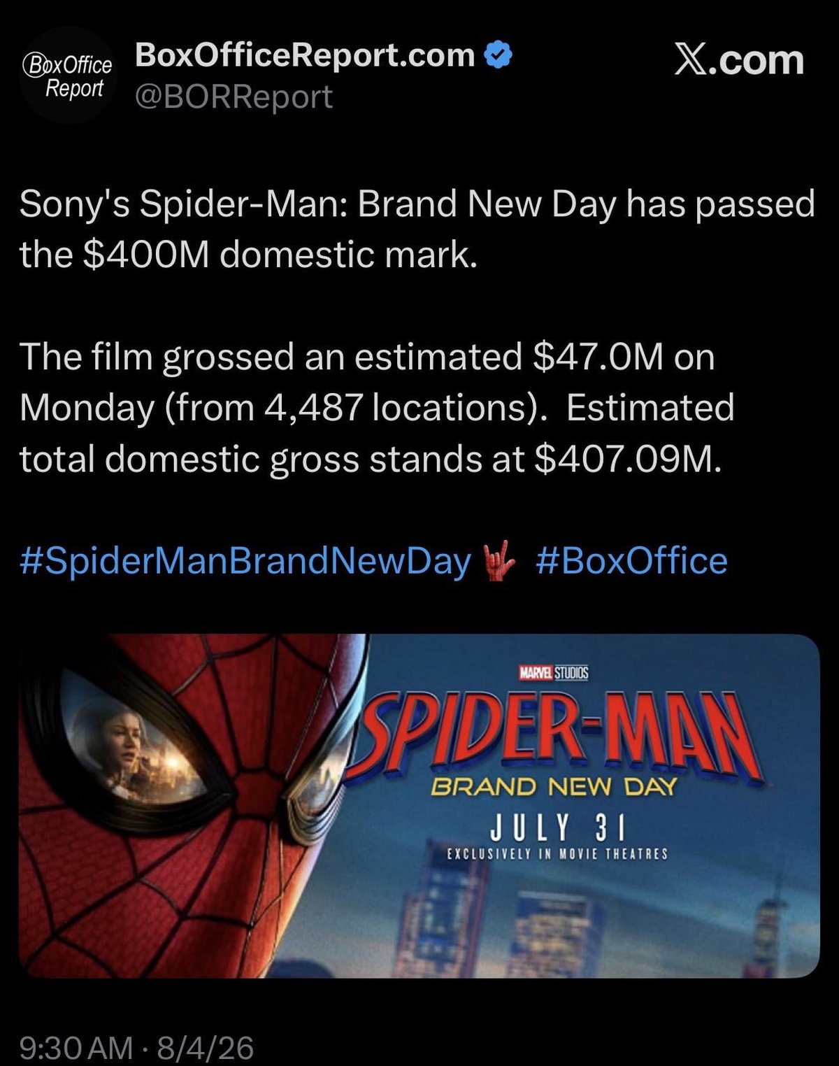 Box Office: 'Spider-Man: Brand New Day' Becomes Top-Grossing Movie Ever In U.S.