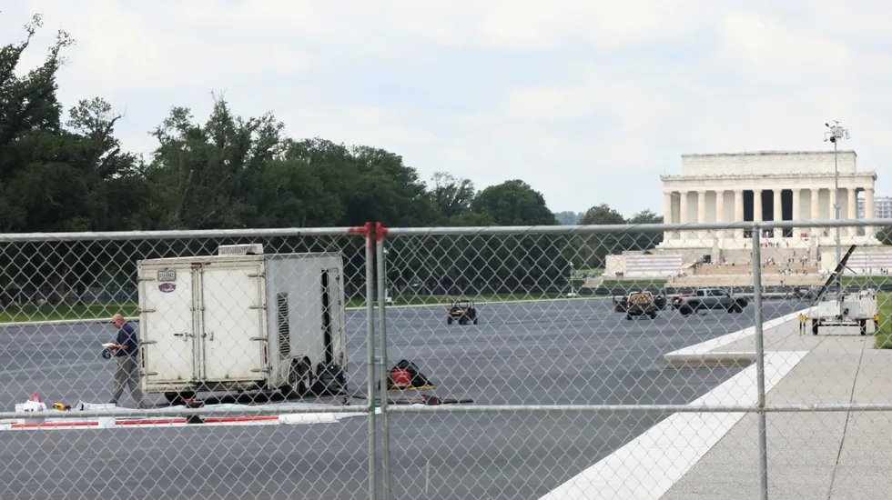 Reflecting Pool repair fails again—sealant chunks breaking loose