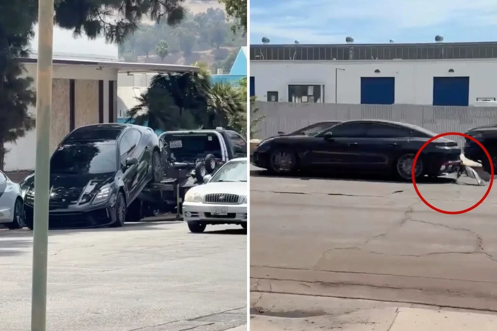 Porsche driver tears off bumper escaping tow truck