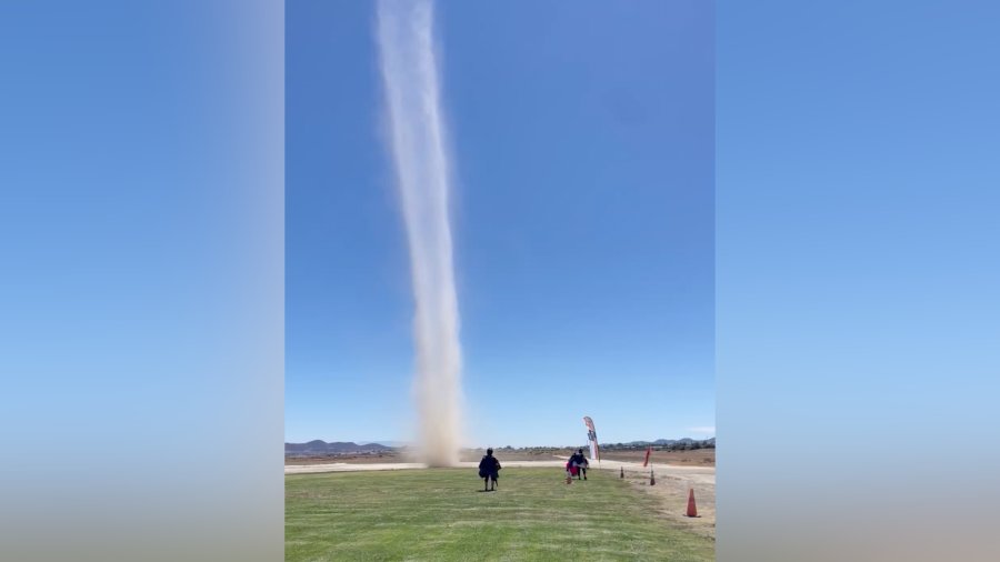 Woman captures large dust devil in Southern California desert