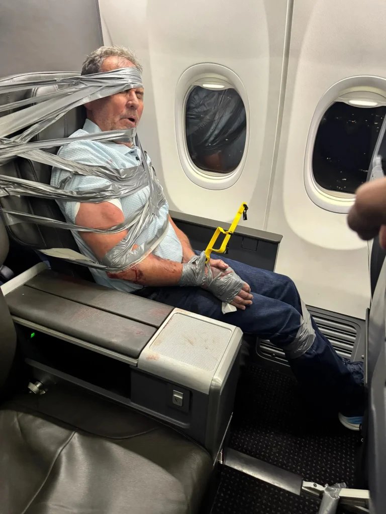 Passenger duct-taped to seat during flight meltdown